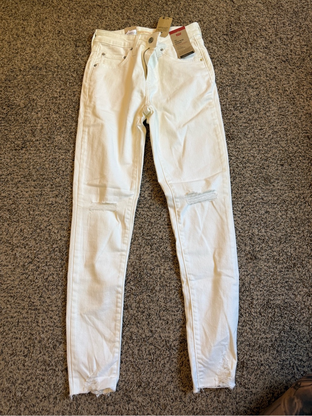 Levi's White 721 Distressed Ankle Cropped Jeans